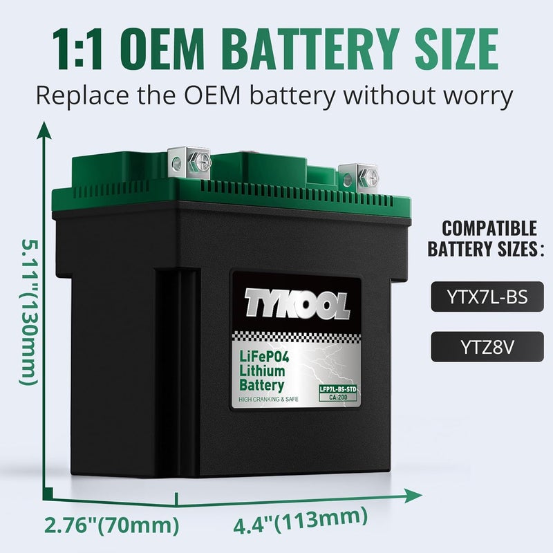 TYKOOL YTX7L-BS-STD 2X Cranking Amps,180CCA,Lithium Iron Phosphate Motorcycle Battery,Digital Readout,Comptitable for Honda,Suzuki Motorycle, Kawasaki ATV, Predator 3500 Generator battery - Image 2